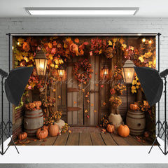 Lofaris Maple Leaves Wooden Barn Autumn Thanksgiving Backdrop