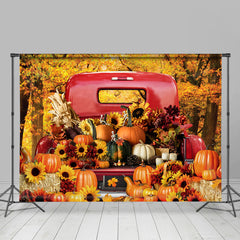 Lofaris Maples Sunflowers Pumpkin Red Truck Autumn Backdrop