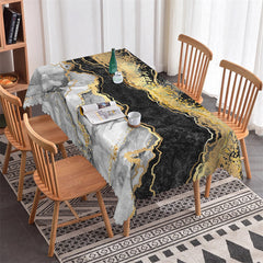 Lofaris Marble Mosaic Black Grey Gold Rectangle Tablecloth