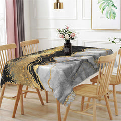 Lofaris Marble Mosaic Black Grey Gold Rectangle Tablecloth