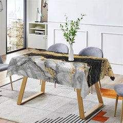 Lofaris Marble Mosaic Black Grey Gold Rectangle Tablecloth