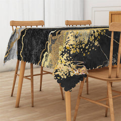 Lofaris Marble Mosaic Black Grey Gold Rectangle Tablecloth