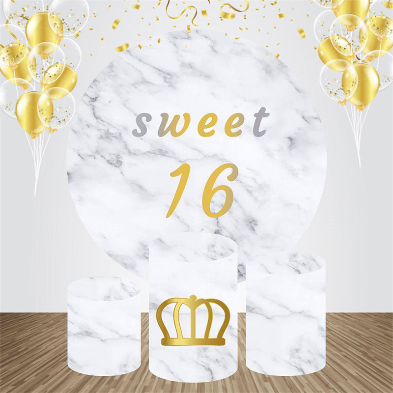 Lofaris Marble Texture Round 16th Birthday Backdrop Kit