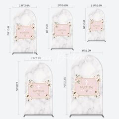 Lofaris Marble White Pink Floral Cross Baptism Arch Backdrop