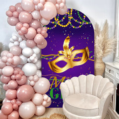 Lofaris Mardi Gras Gold Mask Purple Arch Backdrop For Party