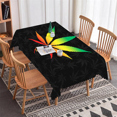 Lofaris Marijuana Leaf Gradient Iridescent Plant Tablecloth