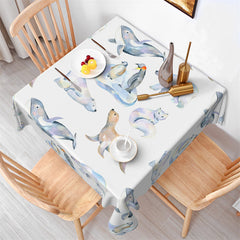 Lofaris Marine Animal Light Pattern White Square Tablecloth