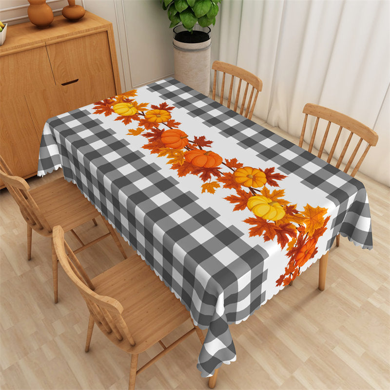 Lofaris Marple Leaves Pumpkin Black White Plaid Tablecloth