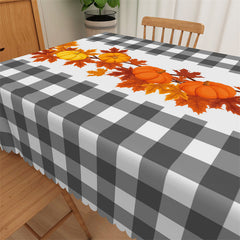 Lofaris Marple Leaves Pumpkin Black White Plaid Tablecloth