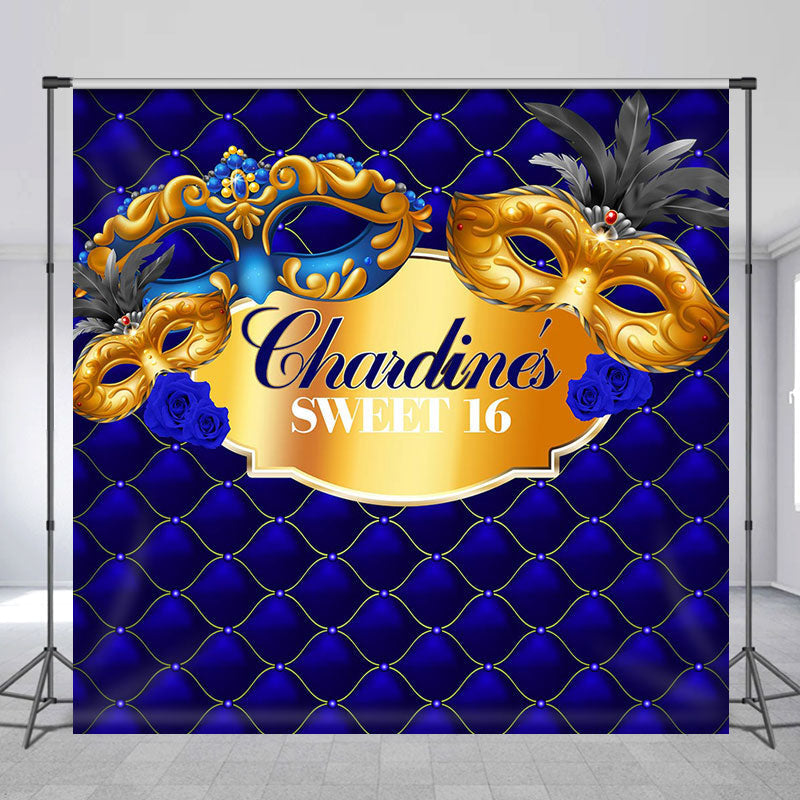 Lofaris Mask Royal Blue Sweet 16 Custom Birthday Backdrop