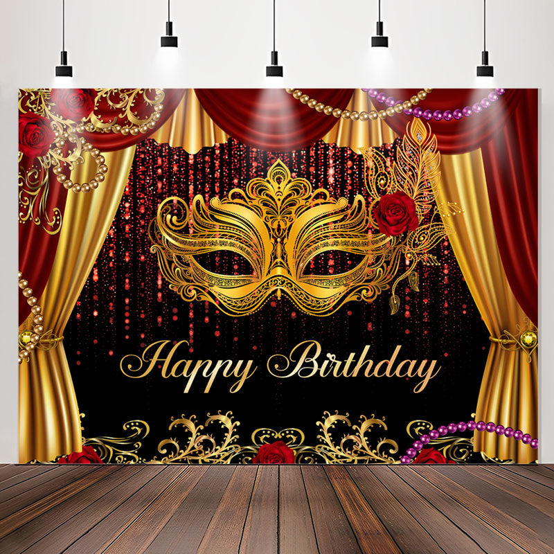 Masquerade Glitter Curtain Happy Birthday Backdrop - Lofaris