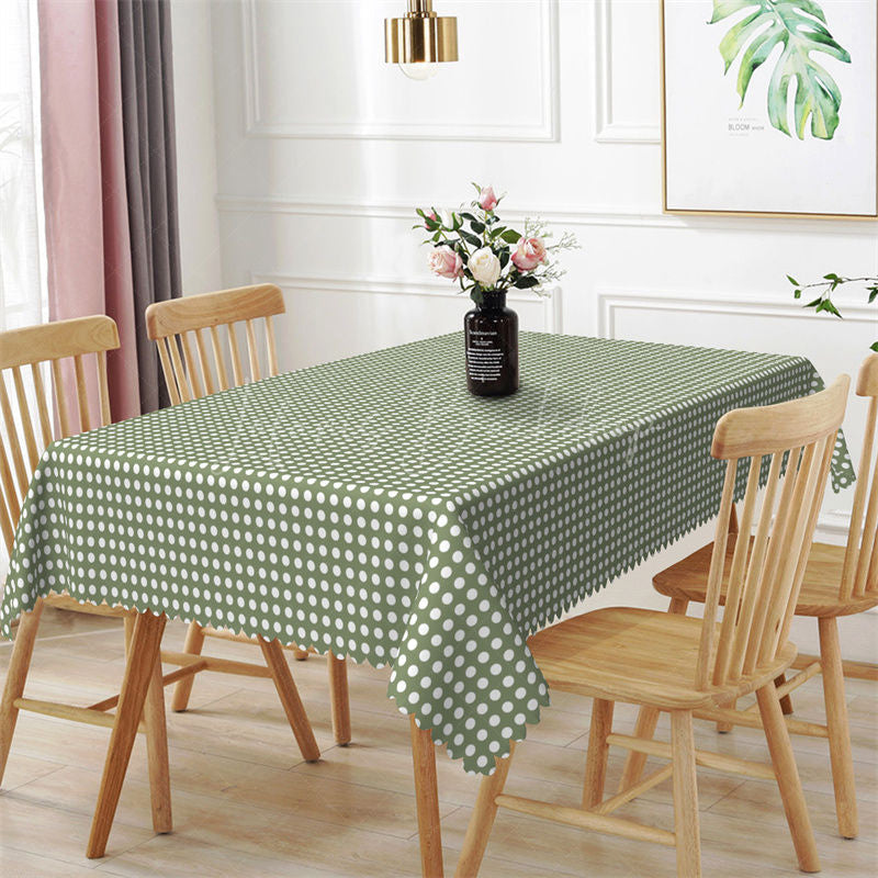 Lofaris Matcha Green White Dots Pattern Rectangle Tablecloth