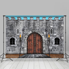 Lofaris Medieval Grey Brick Wall Castle Wood Door Backdrop