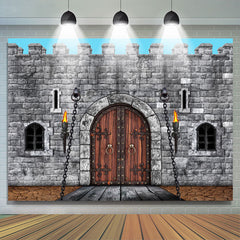 Lofaris Medieval Grey Brick Wall Castle Wood Door Backdrop