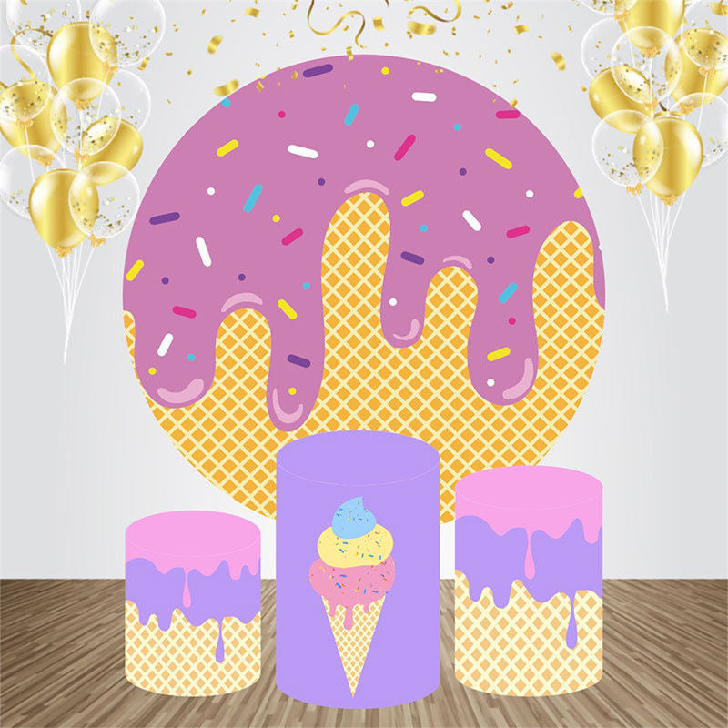 Lofaris Melted Ice Cream Waffles Round Birthday Backdrop Kit