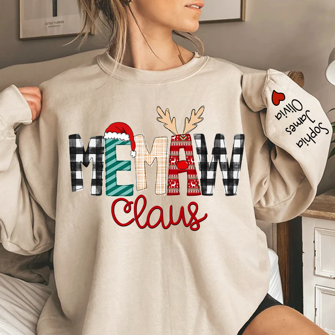 Lofaris Memaw Claus Christmas Plaid Personalized Sweatshirt