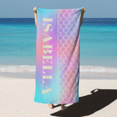 Lofaris Mermaid Custom Name Beach Towel for Girl Gifts