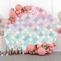 Lofaris Mermaid Scale Blue Pink Round Backdrop For Party