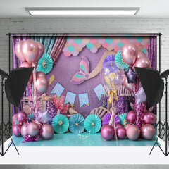 Lofaris Mermaid Scales Pink Balloons Cake Smash Backdrop