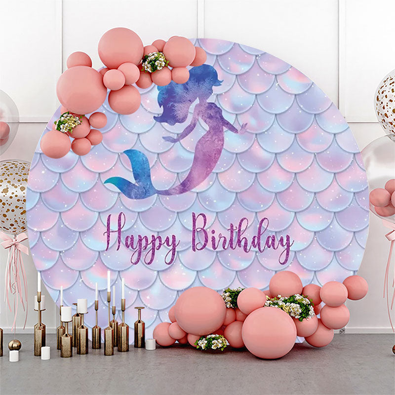 Lofaris Mermaid Shadow Scales Round Birthday Party Backdrop