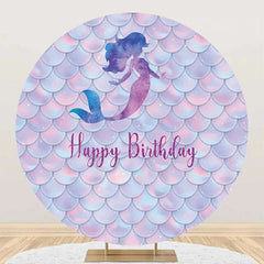 Lofaris Mermaid Shadow Scales Round Birthday Party Backdrop