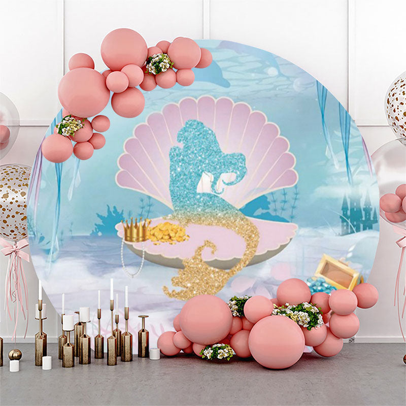 Lofaris Mermaid Shell Round Birthday Backdrop For Girl