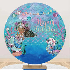 Lofaris Mernaid Seahorse Scale Coral Round Birthday Backdrop