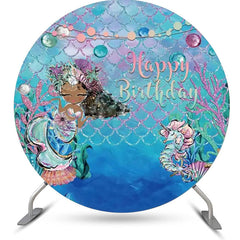 Lofaris Mernaid Seahorse Scale Coral Round Birthday Backdrop