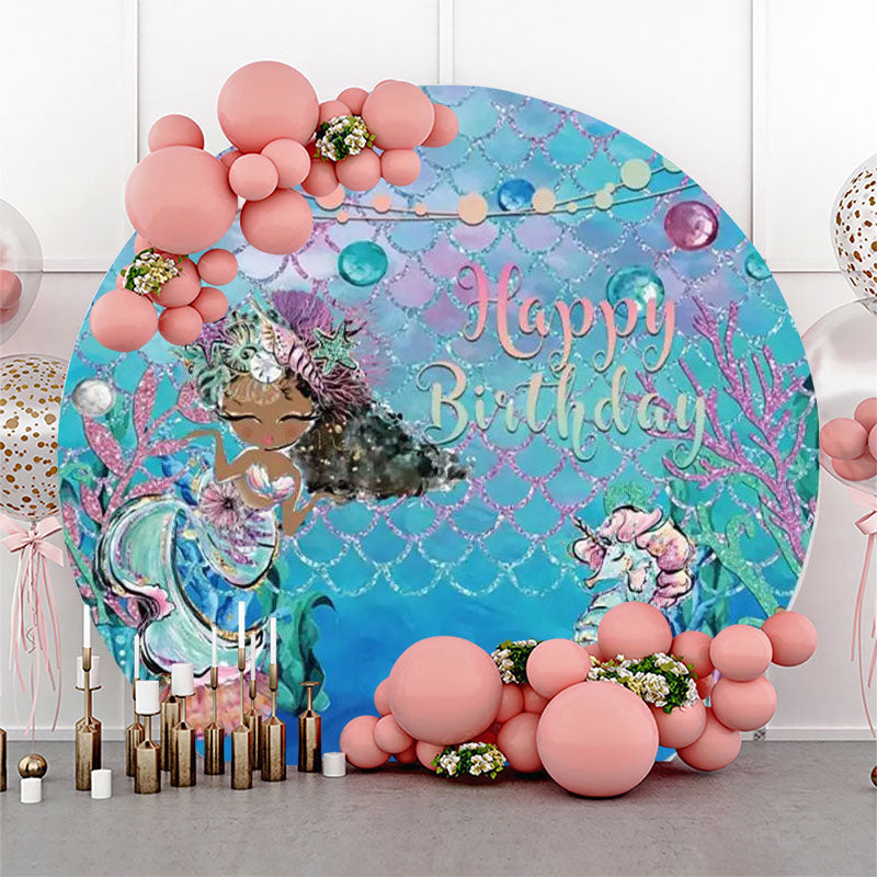 Lofaris Mernaid Seahorse Scale Coral Round Birthday Backdrop