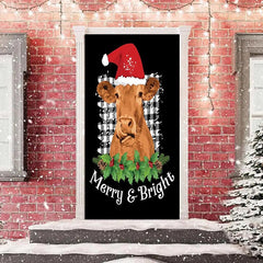 Lofaris Merry Bright Cow Hat Black Christmas Door Cover