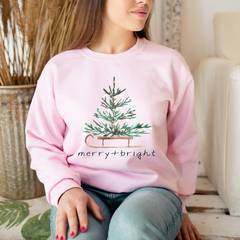 Lofaris Christmas Sweatshirt for Women Merry and Bright Hooded Tree Crewneck Sweater