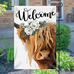 Lofaris Merry Christmas Floral Yellow Cow Burlap Garden Flag