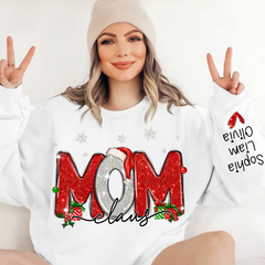 Lofaris Merry Christmas Glitter Mom Cute Sweatshirt And Kids Name On Sleeve Minimalist Cool Sweater Personalized Mother Day Gift For LTP01