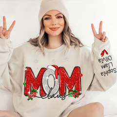 Lofaris Merry Christmas Glitter Mom Cute Sweatshirt And Kids Name On Sleeve Minimalist Cool Sweater Personalized Mother Day Gift For LTP01