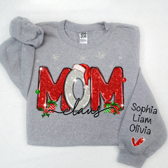 Lofaris Merry Christmas Glitter Mom Cute Sweatshirt And Kids Name On Sleeve Minimalist Cool Sweater Personalized Mother Day Gift For LTP01