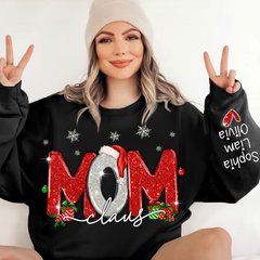 Lofaris Merry Christmas Glitter Mom Cute Sweatshirt And Kids Name On Sleeve Minimalist Cool Sweater Personalized Mother Day Gift For LTP01