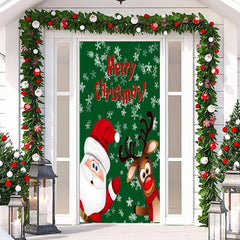 Lofaris Merry Christmas Green Santa Claus Elk Door Cover