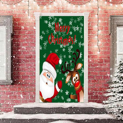 Lofaris Merry Christmas Green Santa Claus Elk Door Cover