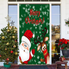 Lofaris Merry Christmas Green Santa Claus Elk Door Cover