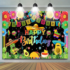 Lofaris Mexican Fiesta Colorful Floral Cact Birthday Backdrop