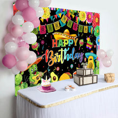 Lofaris Mexican Fiesta Colorful Floral Cact Birthday Backdrop