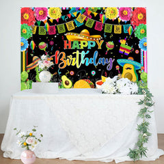 Lofaris Mexican Fiesta Colorful Floral Cact Birthday Backdrop