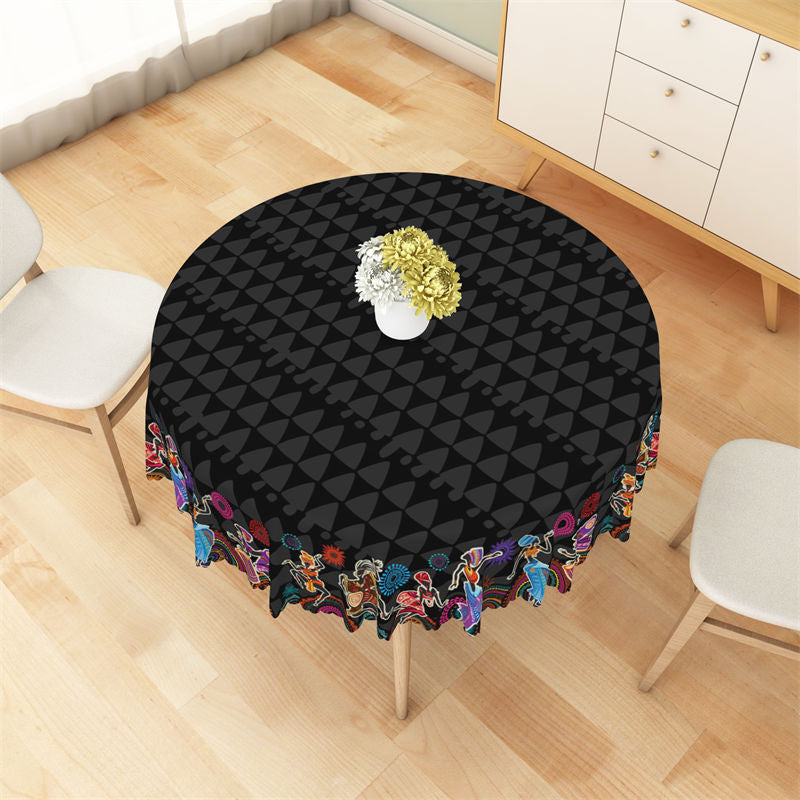 Lofaris Mexican Triangular Pattern Black Circle Tablecloth