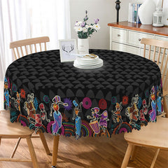 Lofaris Mexican Triangular Pattern Black Circle Tablecloth