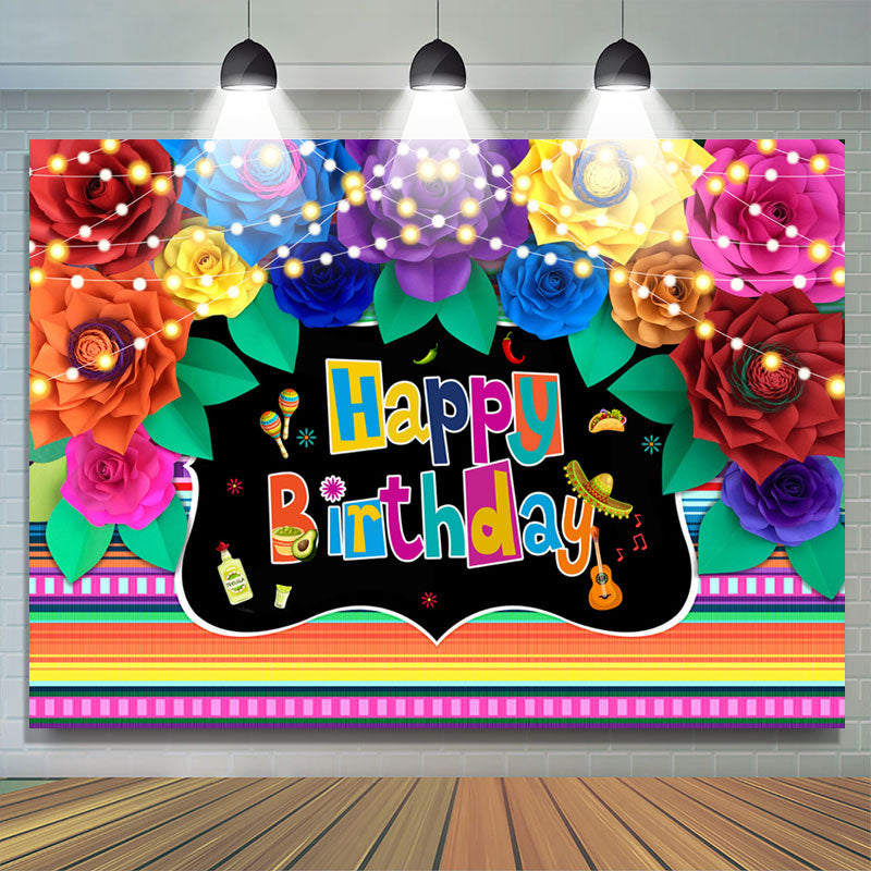 Lofaris Mexico Multicolor Floral Happy Birthday Backdrop