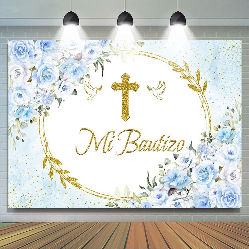 Lofaris Mi Bautizo Blue Floral Dove Sequin Baptism Backdrop