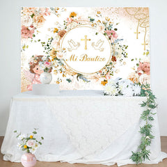 Lofaris Mi Bautizo Circle Flowers Girl Baptism Backdrop