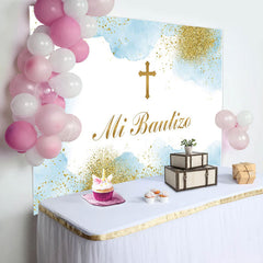 Lofaris Mi Bautizo Cross Cloud Glitter Boho Baptism Backdrop