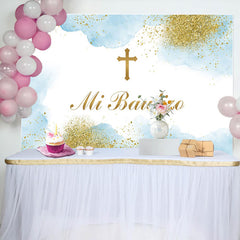 Lofaris Mi Bautizo Cross Cloud Glitter Boho Baptism Backdrop