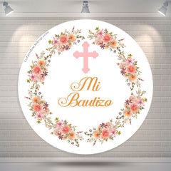 Lofaris Mi Bautizo Floral Baptism Round Backdrop Cover